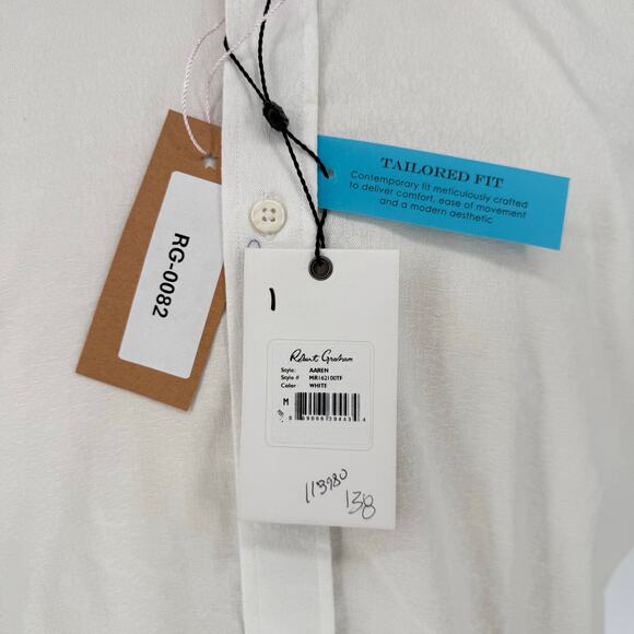 Robert Graham Woven Button Front Short Sleeve Shirt White Jacquard Damask M - Picture 6 of 8